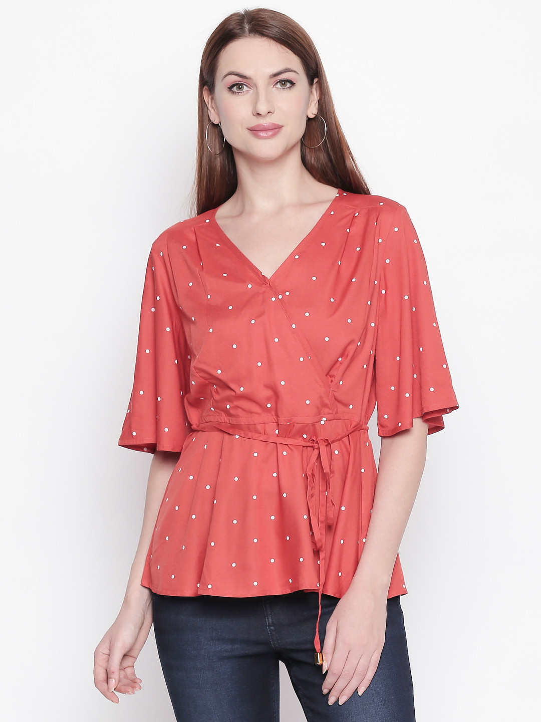 

Honey by Pantaloons Women Rust Orange Printed A-Line Top