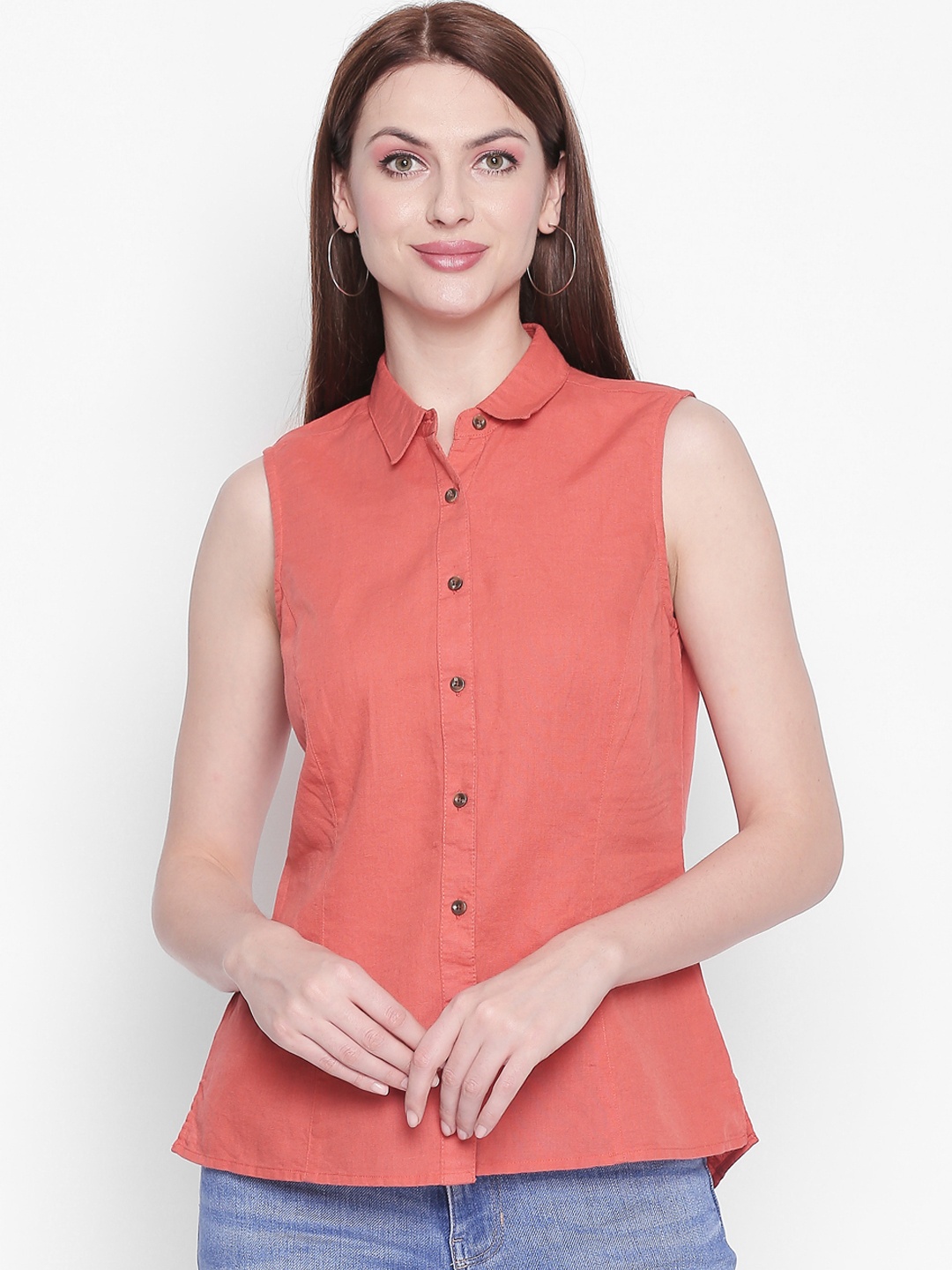 

Honey by Pantaloons Women Coral Pink Solid Shirt Style Top