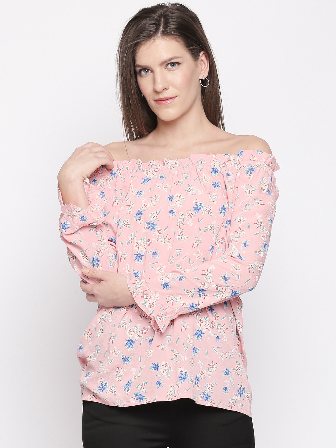 

Honey by Pantaloons Women Rose Pink Floral Print Bardot Top