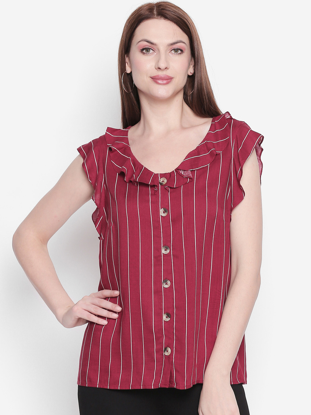 

Honey by Pantaloons Women Red & White Striped Top