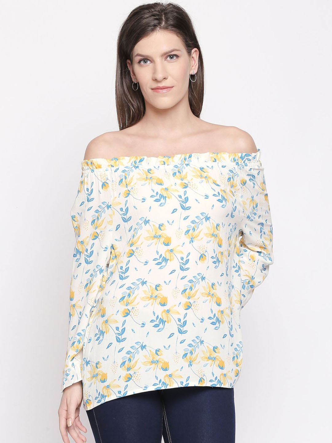 

Honey by Pantaloons Women White Printed Bardot Top