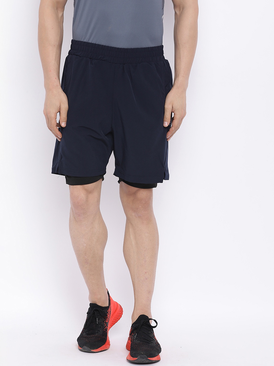 

CHKOKKO Men Navy Blue Solid Regular Fit Shorts