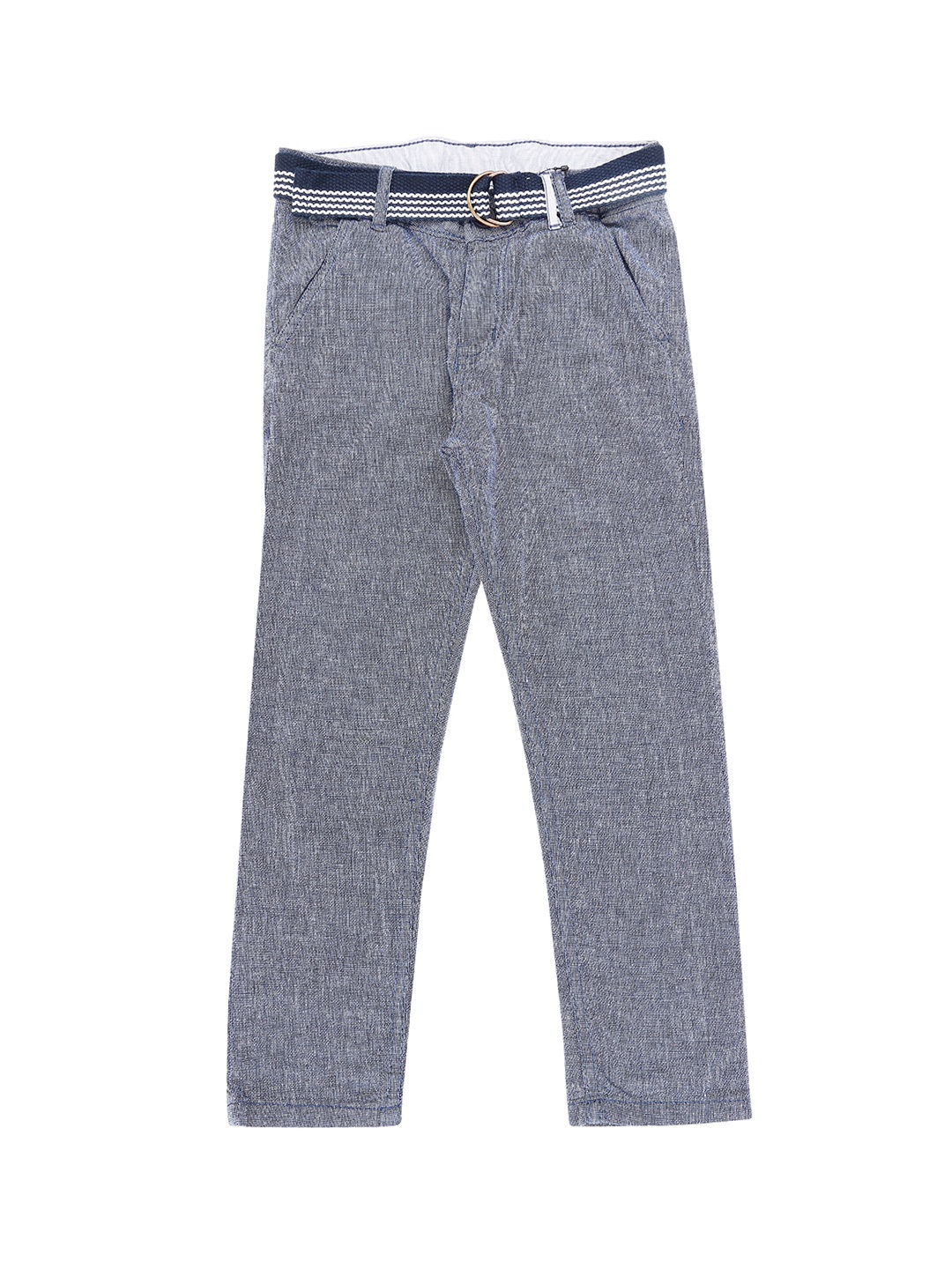 

Pantaloons Junior Boys Navy Blue & Grey Self Design Regular Trousers