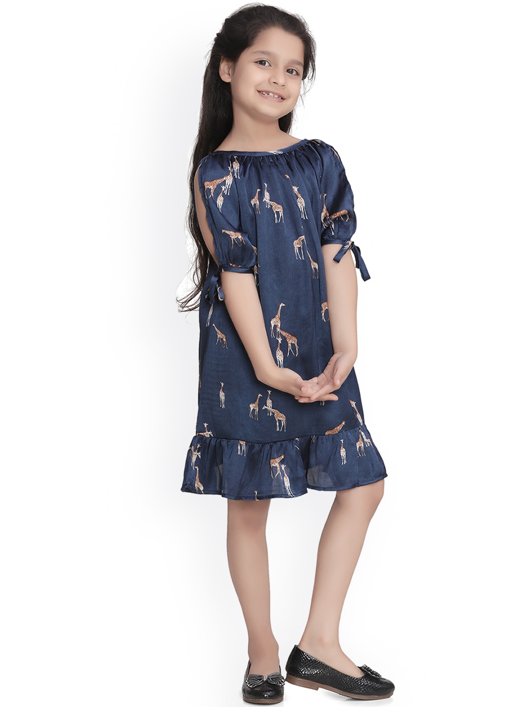 

StyleStone Girls Blue Printed Drop-Waist Dress