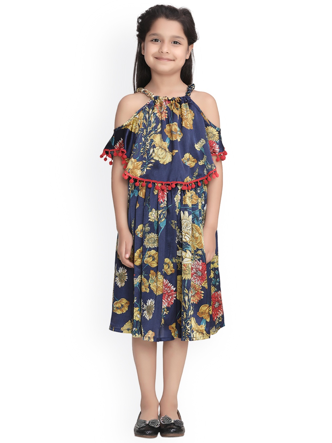 

StyleStone Girls Navy Blue & Yellow Printed Fit and Flare Dress