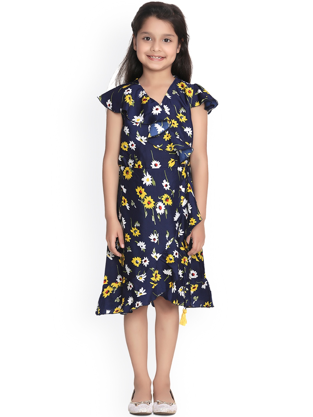 

StyleStone Girls Navy Blue Floral Print Wrap Dress