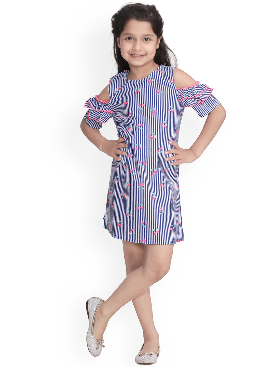 

StyleStone Girls Navy Blue & White Striped A-Line Dress