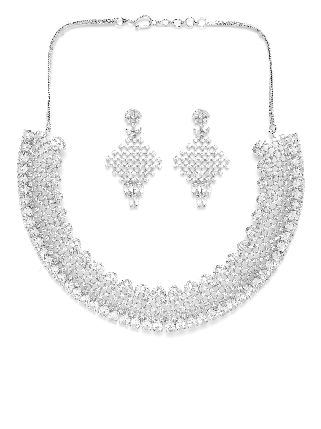 

JEWELS GEHNA Silver-Plated AD-Studded Handcrafted Jewellery Set