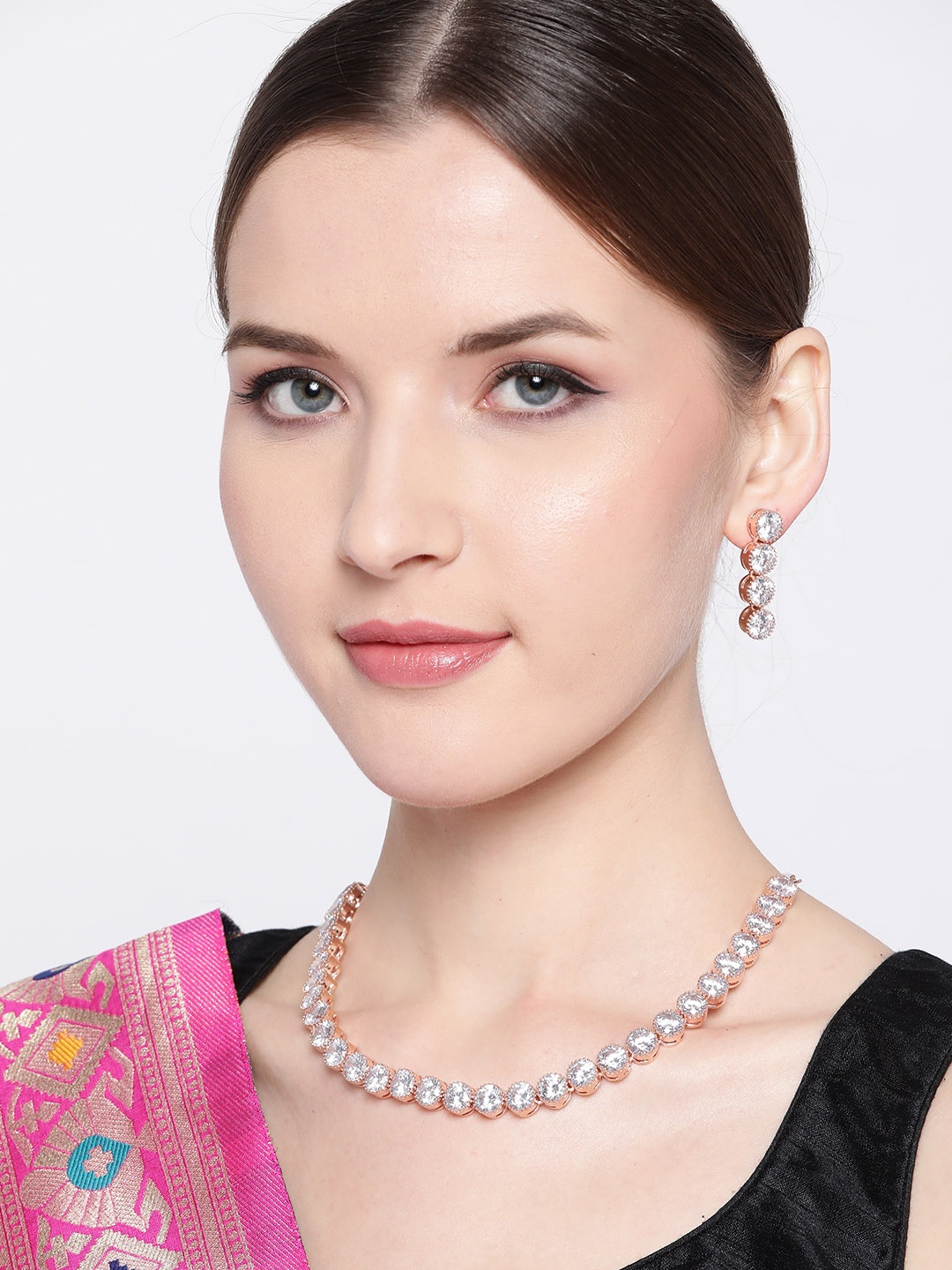 

JEWELS GEHNA Rose Gold-Plated AD-Studded Handcrafted Jewellery Set