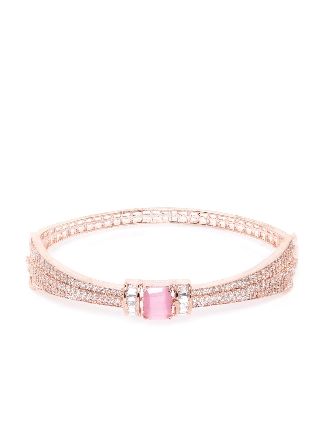 

JEWELS GEHNA Women Rose Gold Plated AD Stone Studded Handcrafted Bangle Style Bracelet