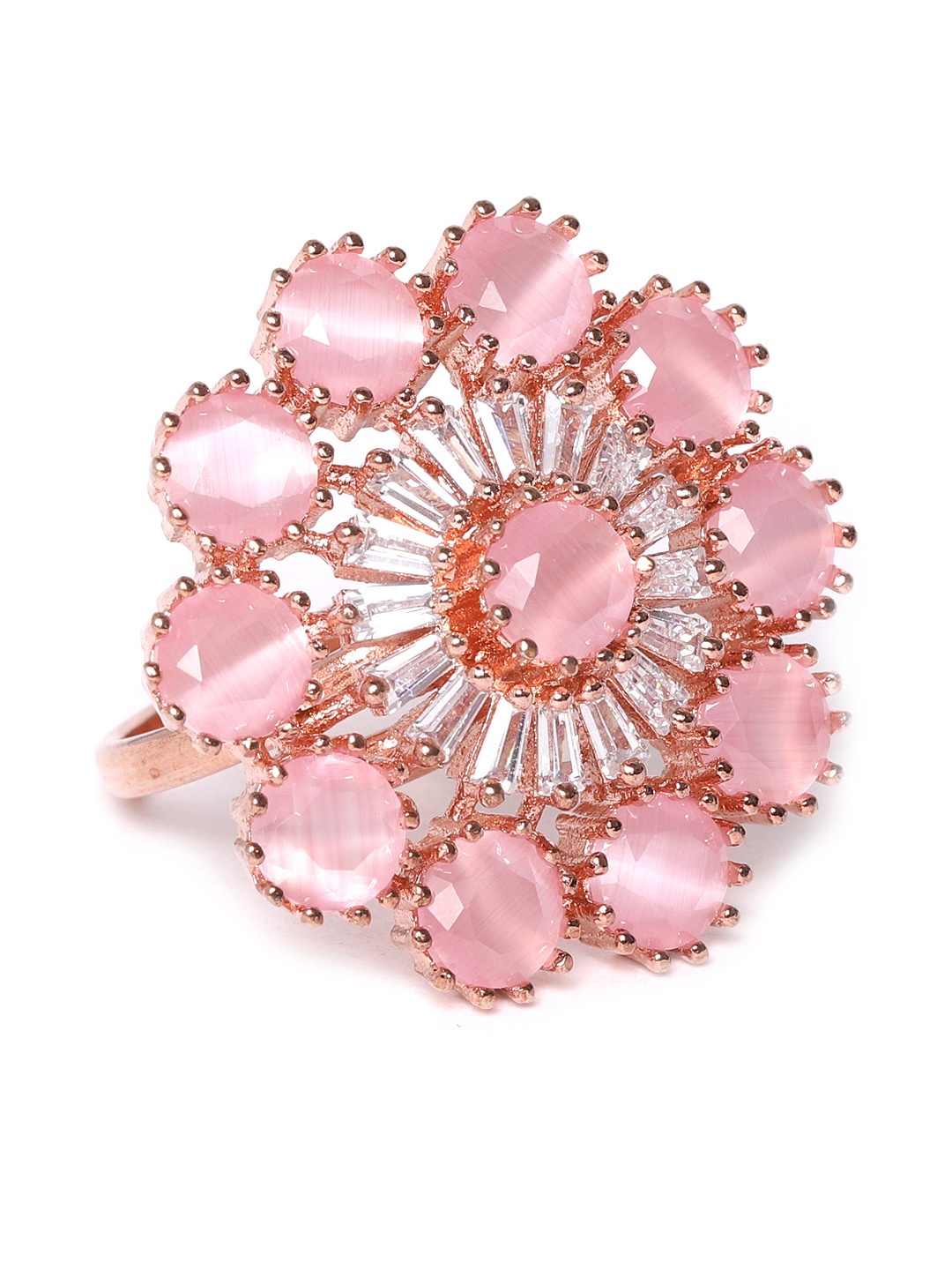 

JEWELS GEHNA Pink Rose Gold-Plated CZ Stone-Studded Handcrafted Adjustable Finger Ring