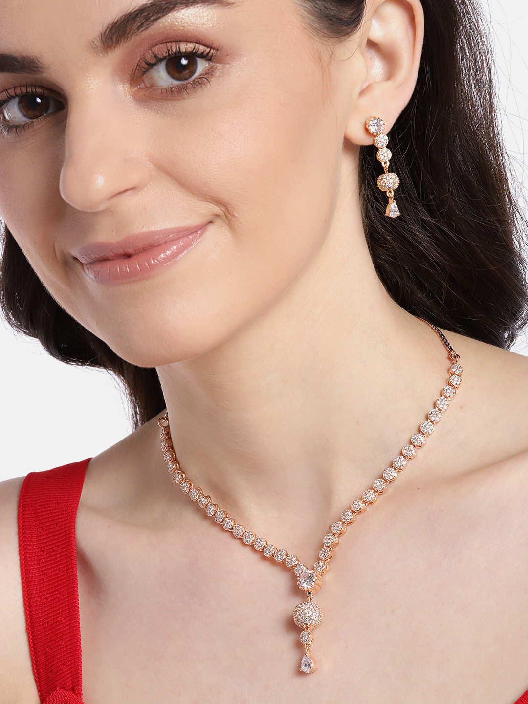 

JEWELS GEHNA Rose Gold-Plated AD-Studded Handcrafted Jewellery Set
