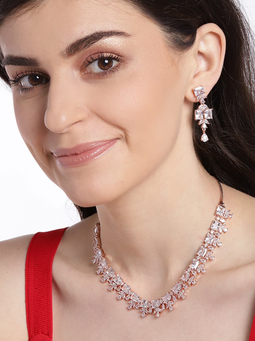 

JEWELS GEHNA Rose Gold-Plated AD-Studded Handcrafted Jewellery Set