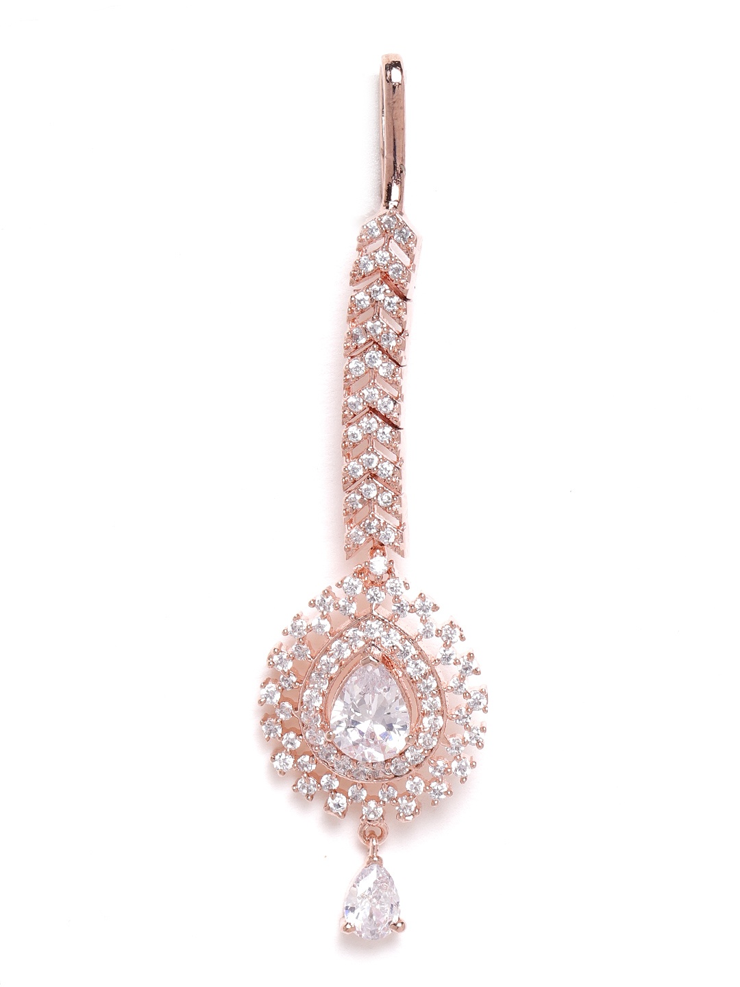 

JEWELS GEHNA Rose Gold-Plated CZ Stone-Studded Handcrafted Maang Tika