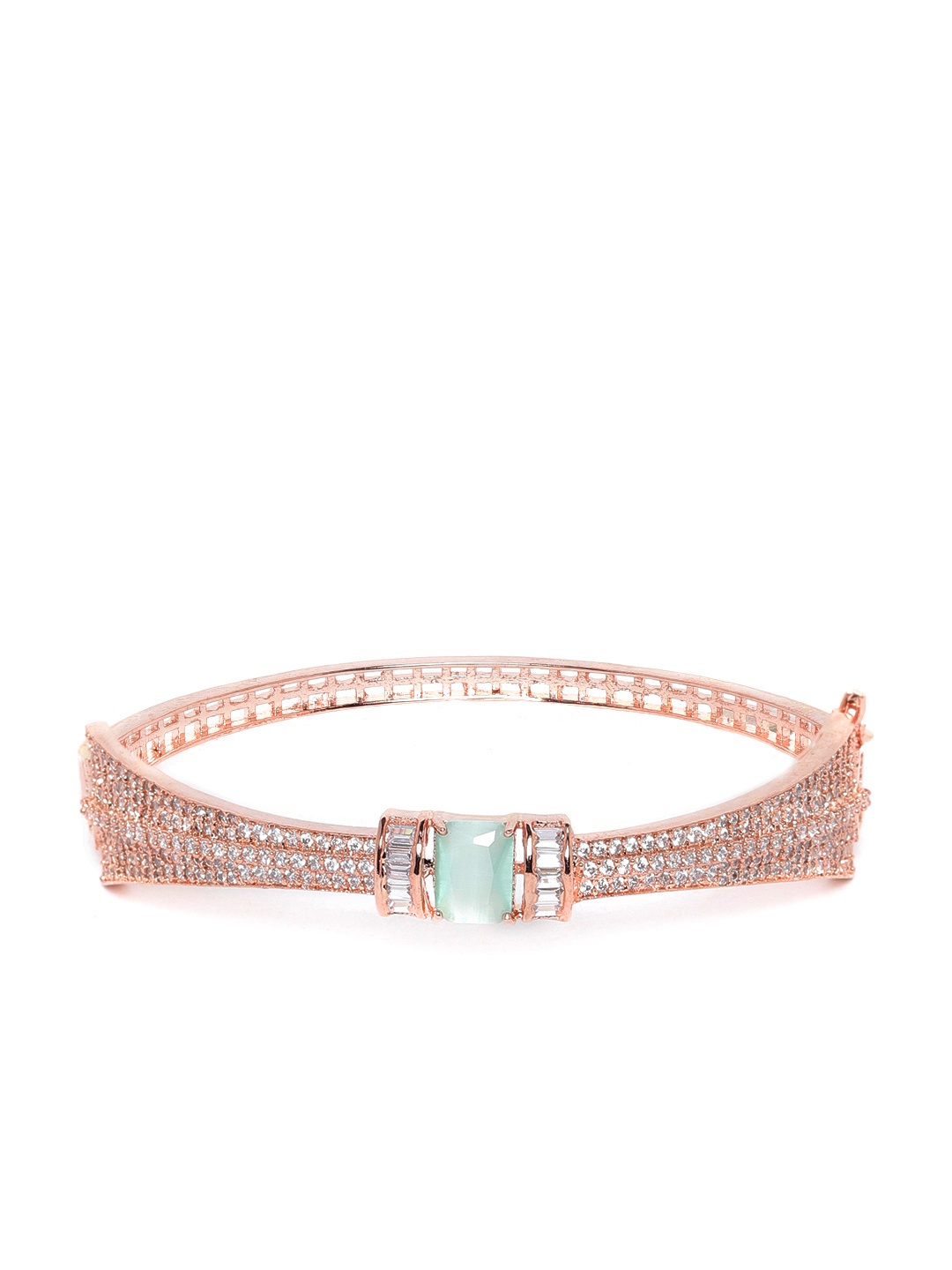 

JEWELS GEHNA Women Rose Gold Plated AD Stone Studded Handcrafted Bangle Style Bracelet