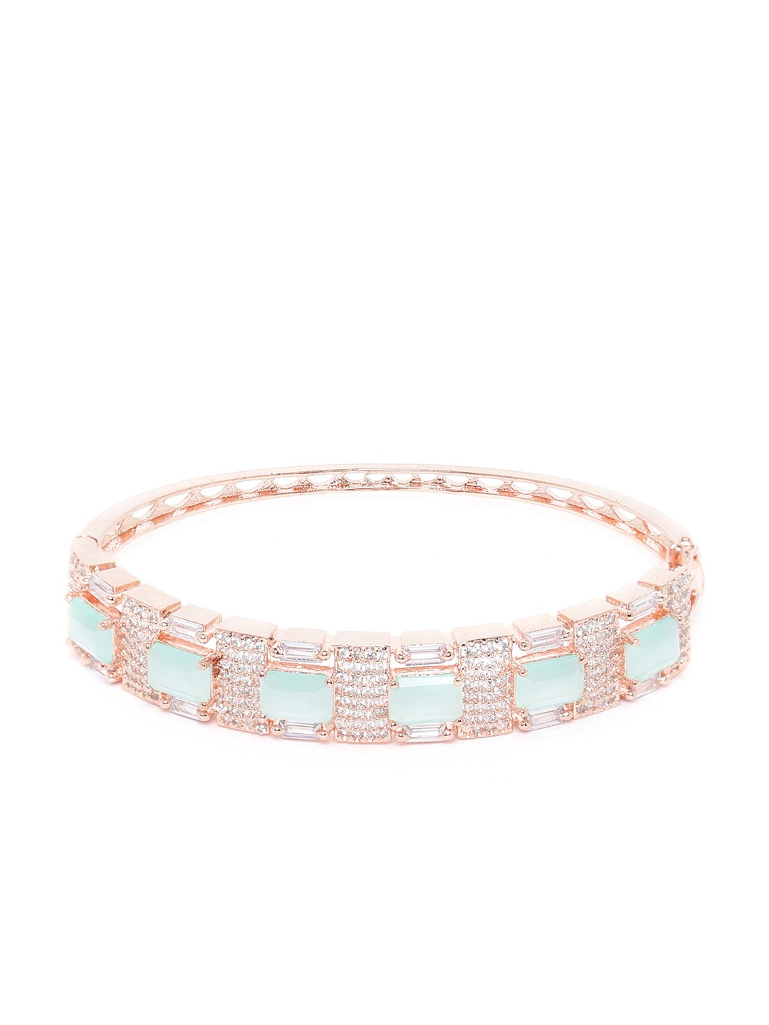 

JEWELS GEHNA Women Rose Gold Plated AD Stone Studded Handcrafted Bangle Style Bracelet