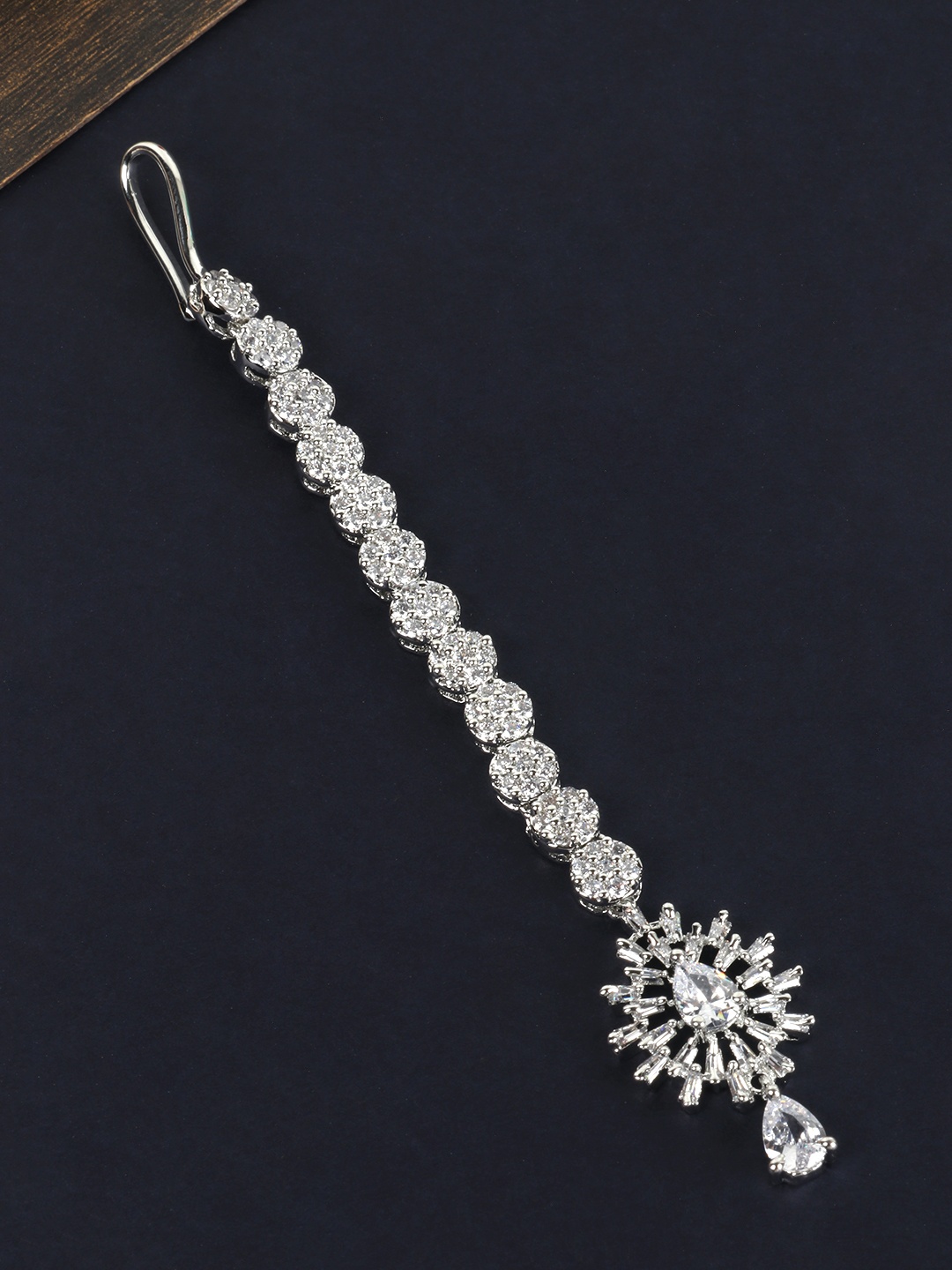 

JEWELS GEHNA Silver-Plated CZ Stone-Studded Handcrafted Maang Tika