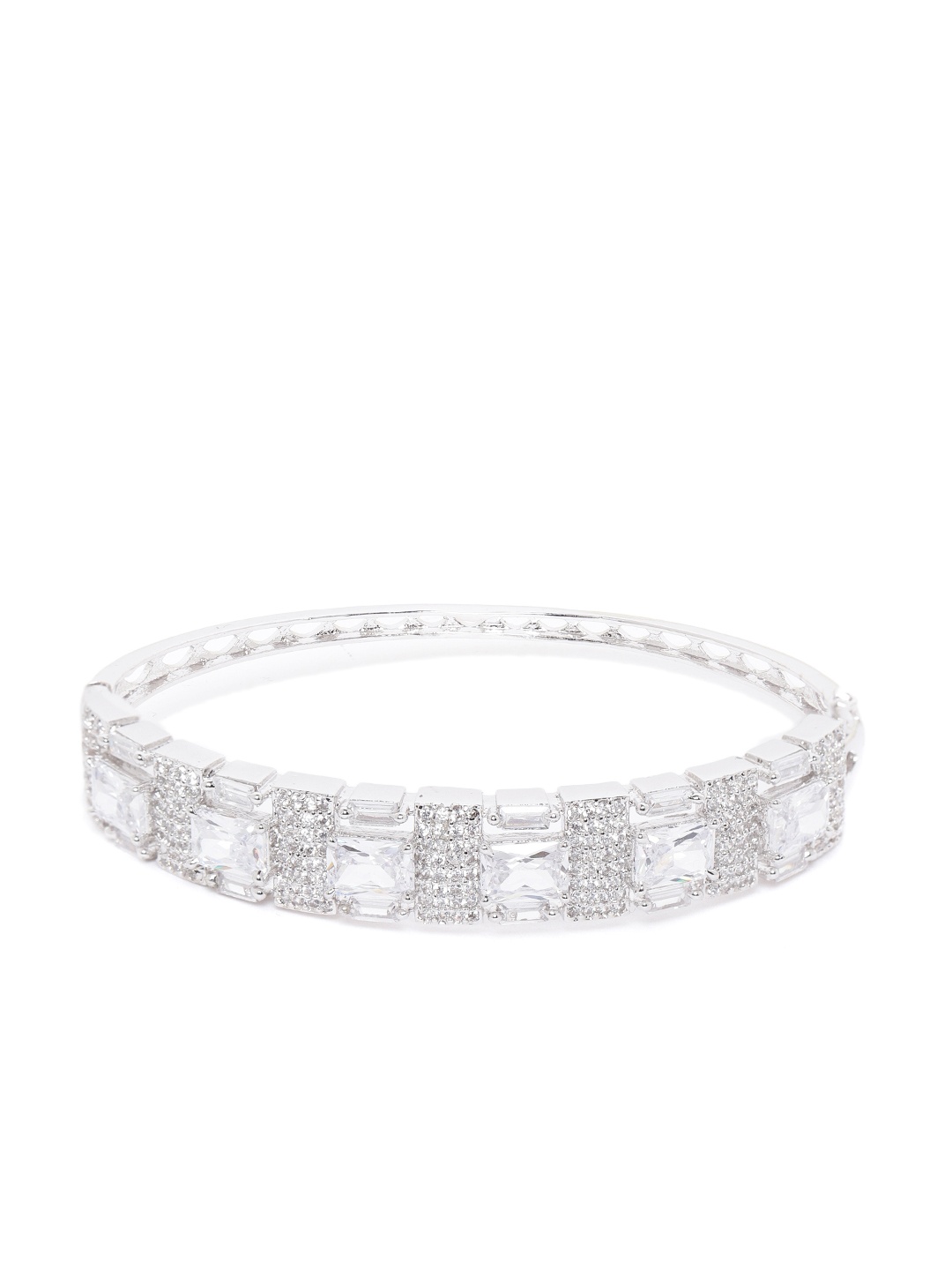 

JEWELS GEHNA Women Silver- Plated AD Stone Studded Handcrafted Bangle Style Bracelet