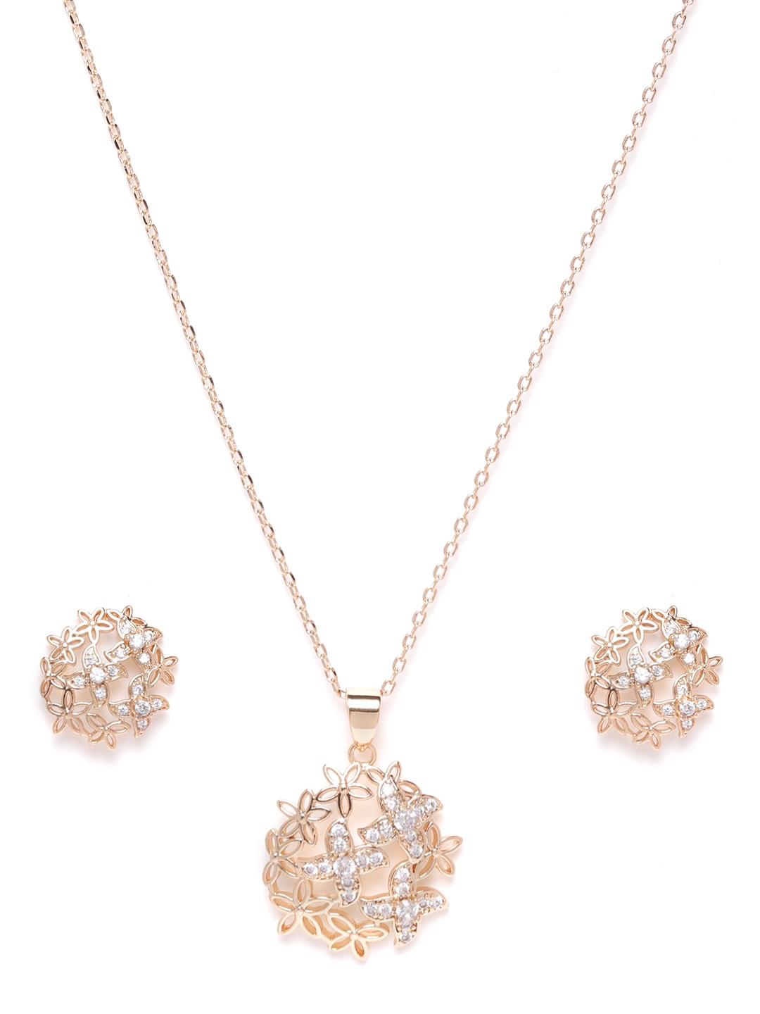 

JEWELS GEHNA Rose Gold-Plated Handcrafted AD Stone-Studded Jewellery Set