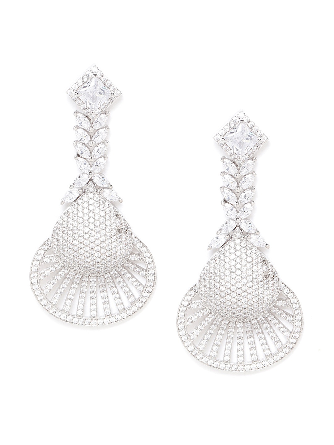 

JEWELS GEHNA Silver-Plated AD Studded Handcrafted Drop Earrings