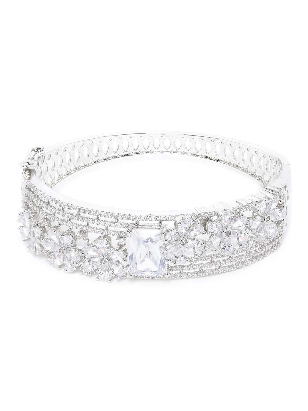 

JEWELS GEHNA Silver-Plated Handcrafted AD-Studded Bangle-Style Bracelet