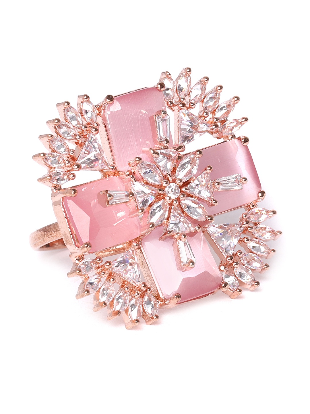 

JEWELS GEHNA Pink Rose Gold-Plated AD-Studded Handcrafted Adjustable Finger Ring