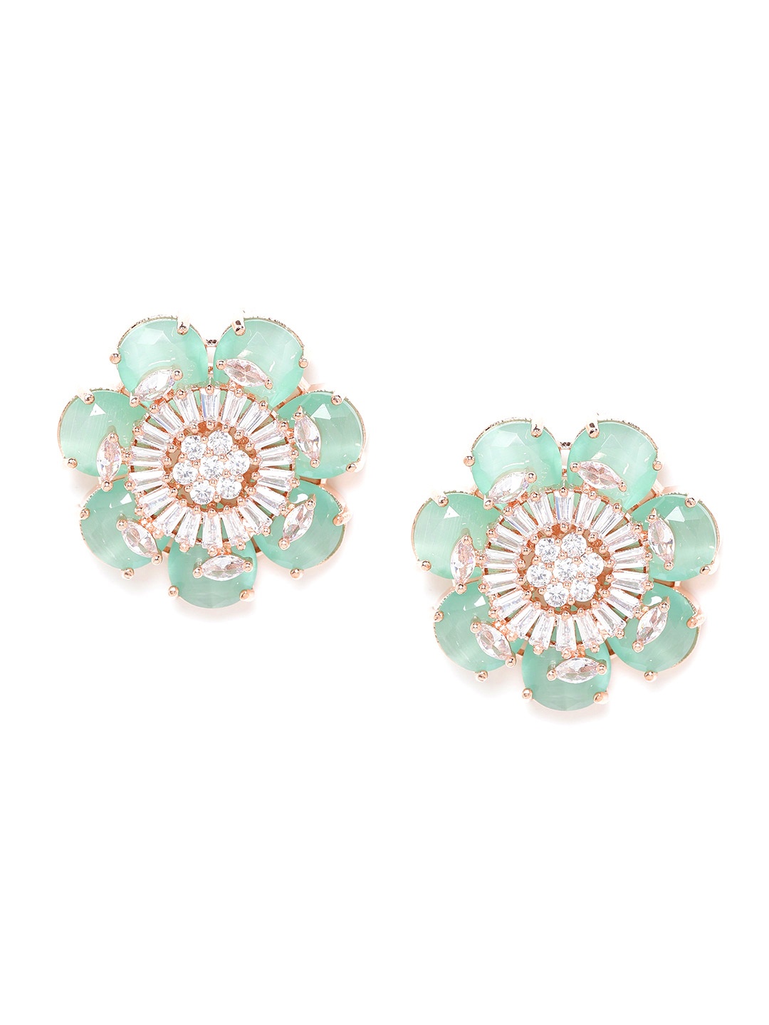 

JEWELS GEHNA Sea Green Rose Gold-Plated Handcrafted Floral AD Studs