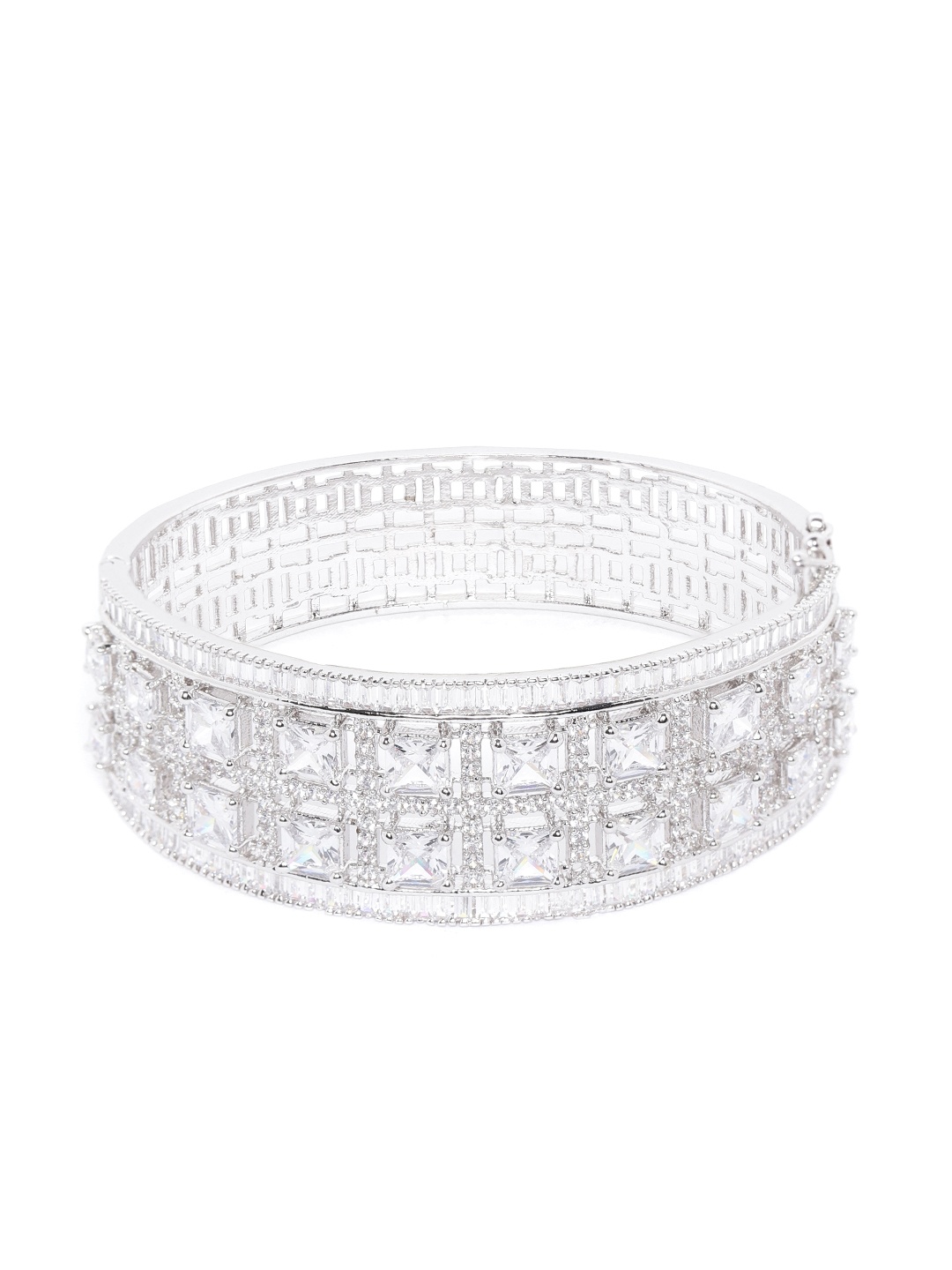 

JEWELS GEHNA Silver-Plated Handcrafted AD-Studded Bangle-Style Bracelet