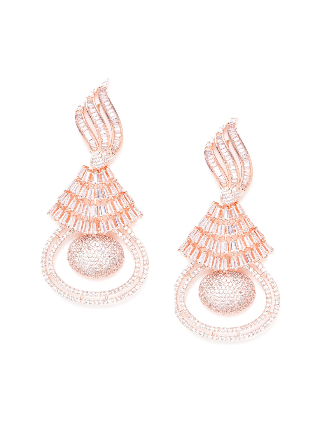 

JEWELS GEHNA Rose Gold-Plated AD-Studded Handcrafted Contemporary Drop Earrings