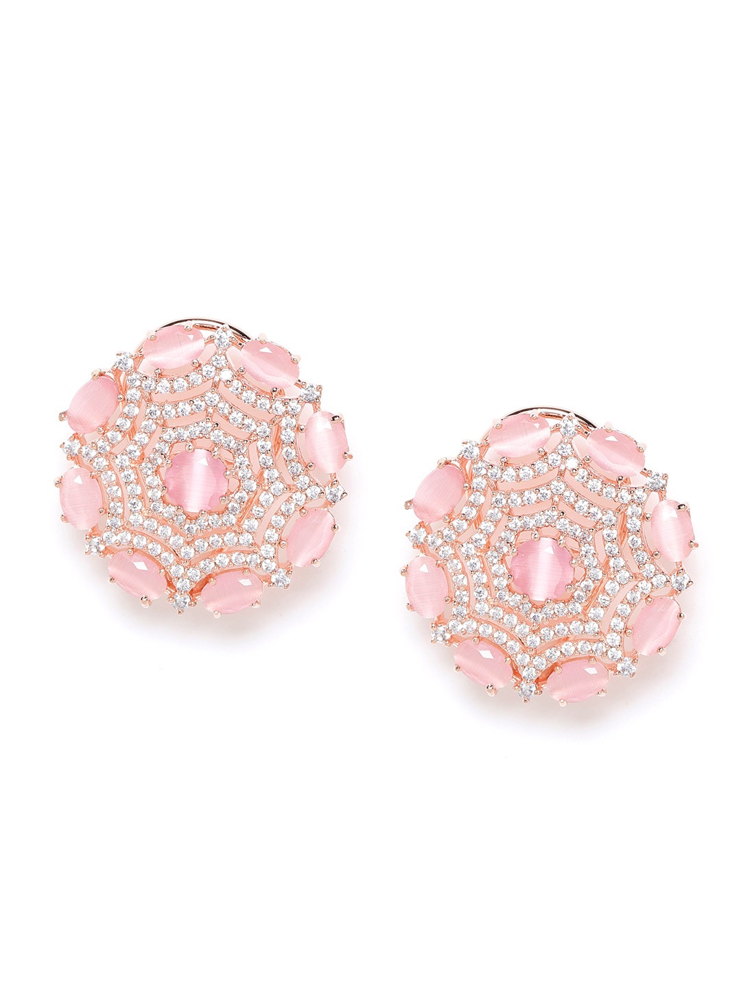 

JEWELS GEHNA Pink Rose Gold-Plated Handcrafted Circular AD Studs