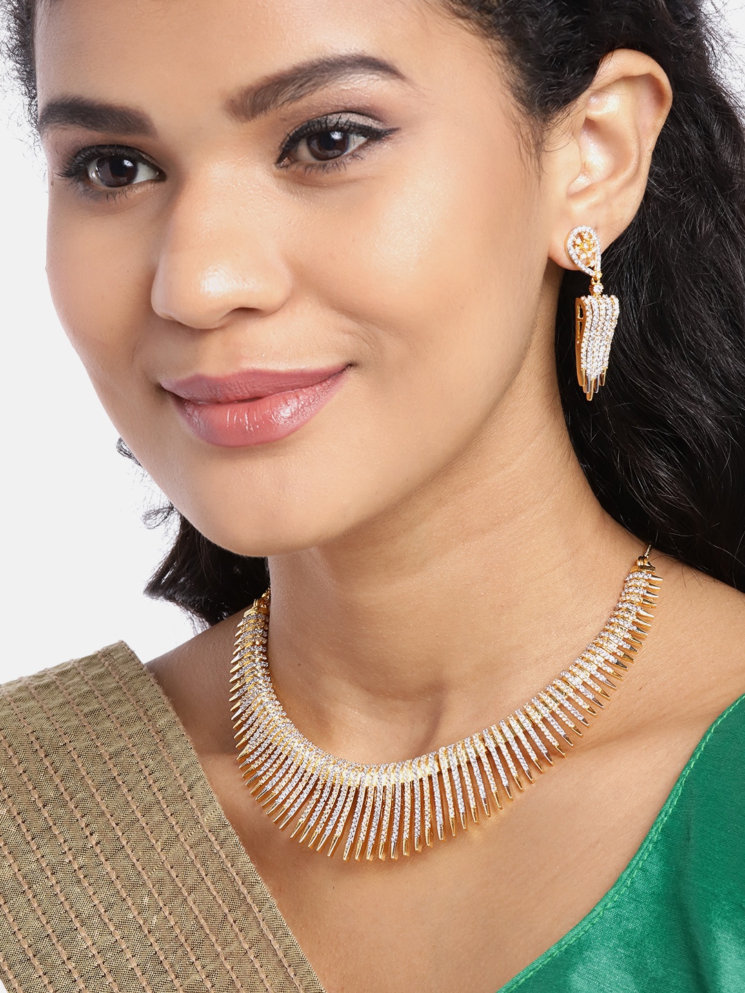 

JEWELS GEHNA Gold-Plated AD-Studded Handcrafted Jewellery Set