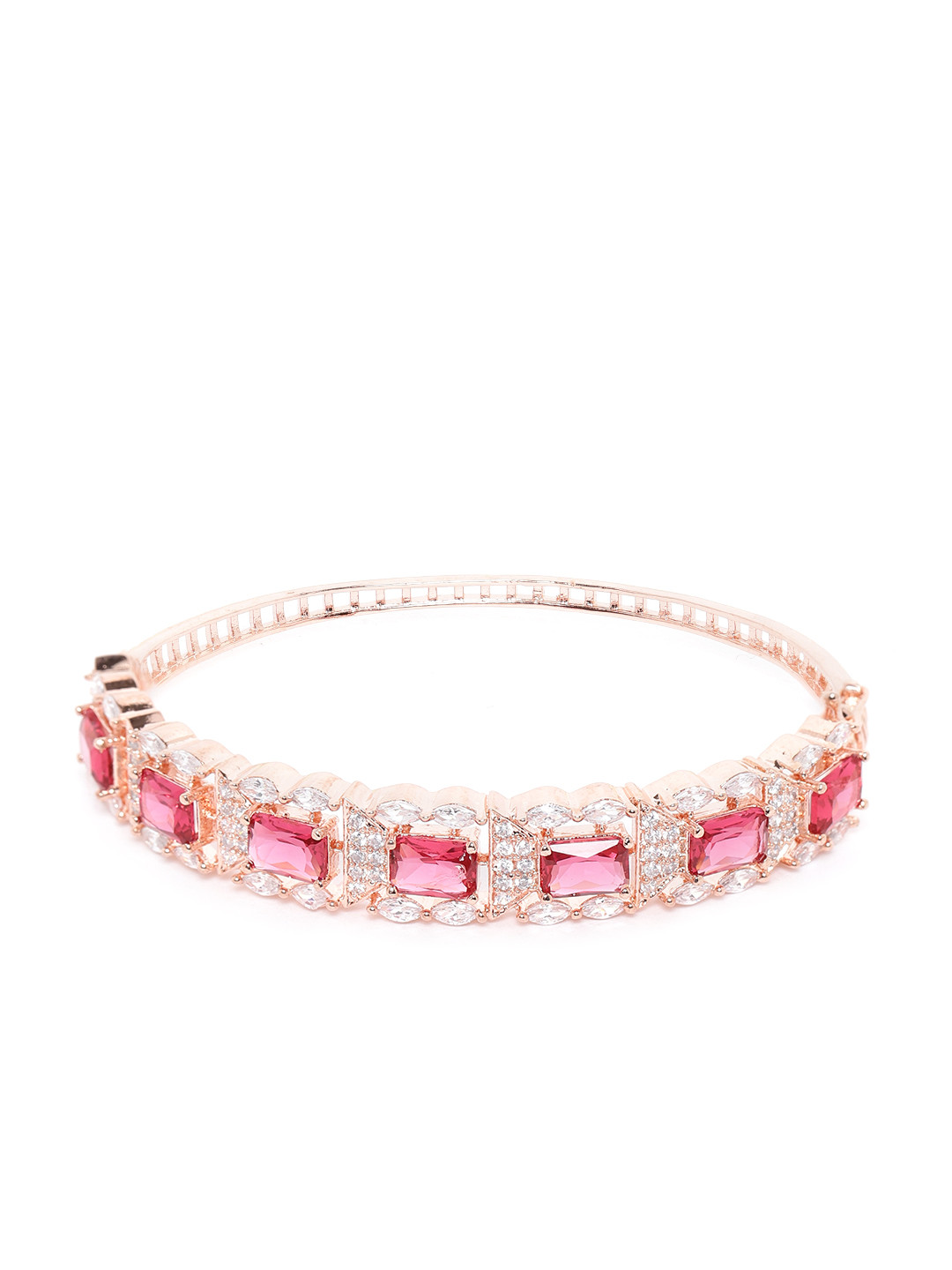 

JEWELS GEHNA Magenta Rose Gold-Plated AD-Studded Handcrafted Bangle-Style Bracelet