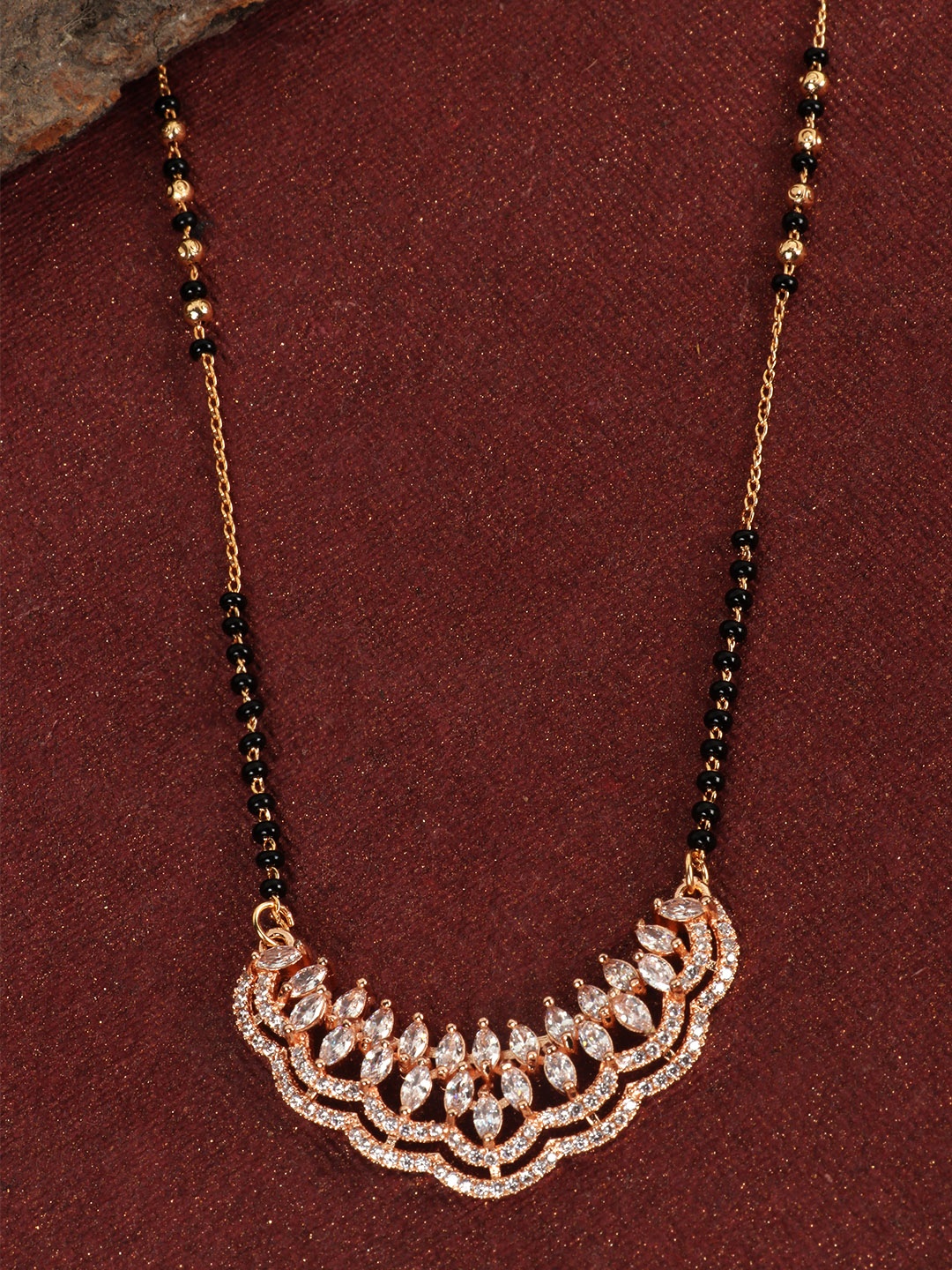 

JEWELS GEHNA Black Gold-Plated Beaded & AD-Studded Mangalsutra