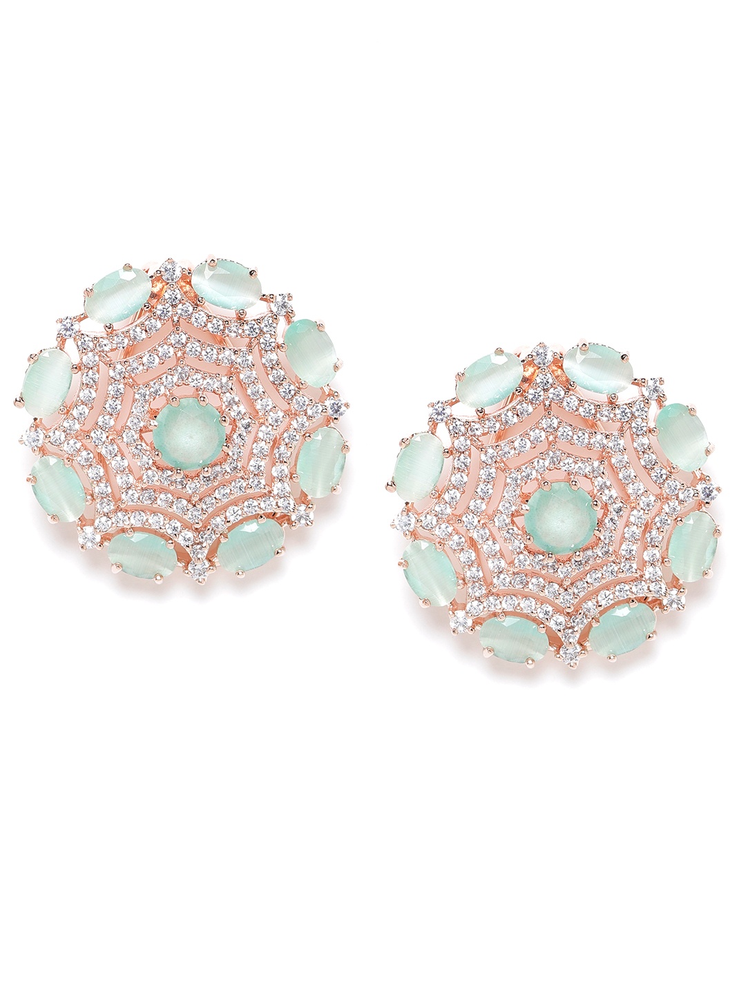 

JEWELS GEHNA Sea Green Rose Gold-Plated Handcrafted Circular AD Studs