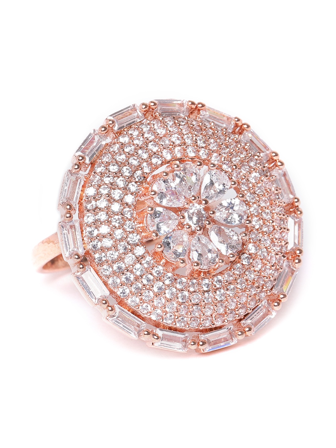 

JEWELS GEHNA Rose Gold-Plated AD-Studded Handcrafted Adjustable Circular Finger Ring