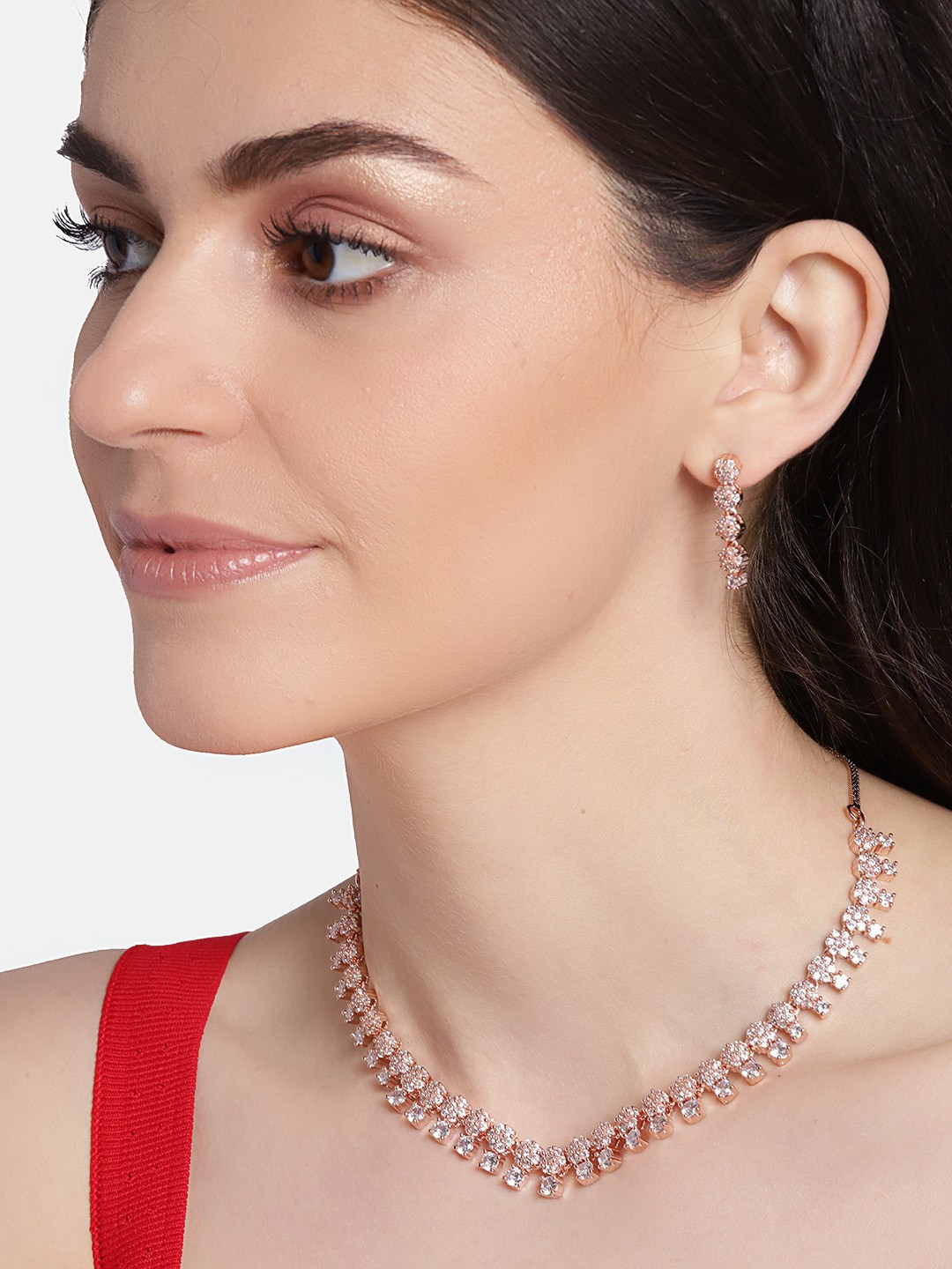 

JEWELS GEHNA Rose Gold-Plated American Diamond-Studded Handcrafted Jewellery Set