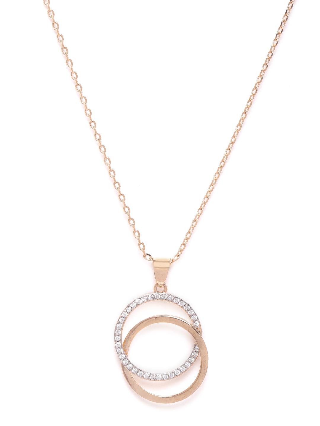 

JEWELS GEHNA Women Rose Gold Plated CZ Stone-Studded Handcrafted Pendant With Chain