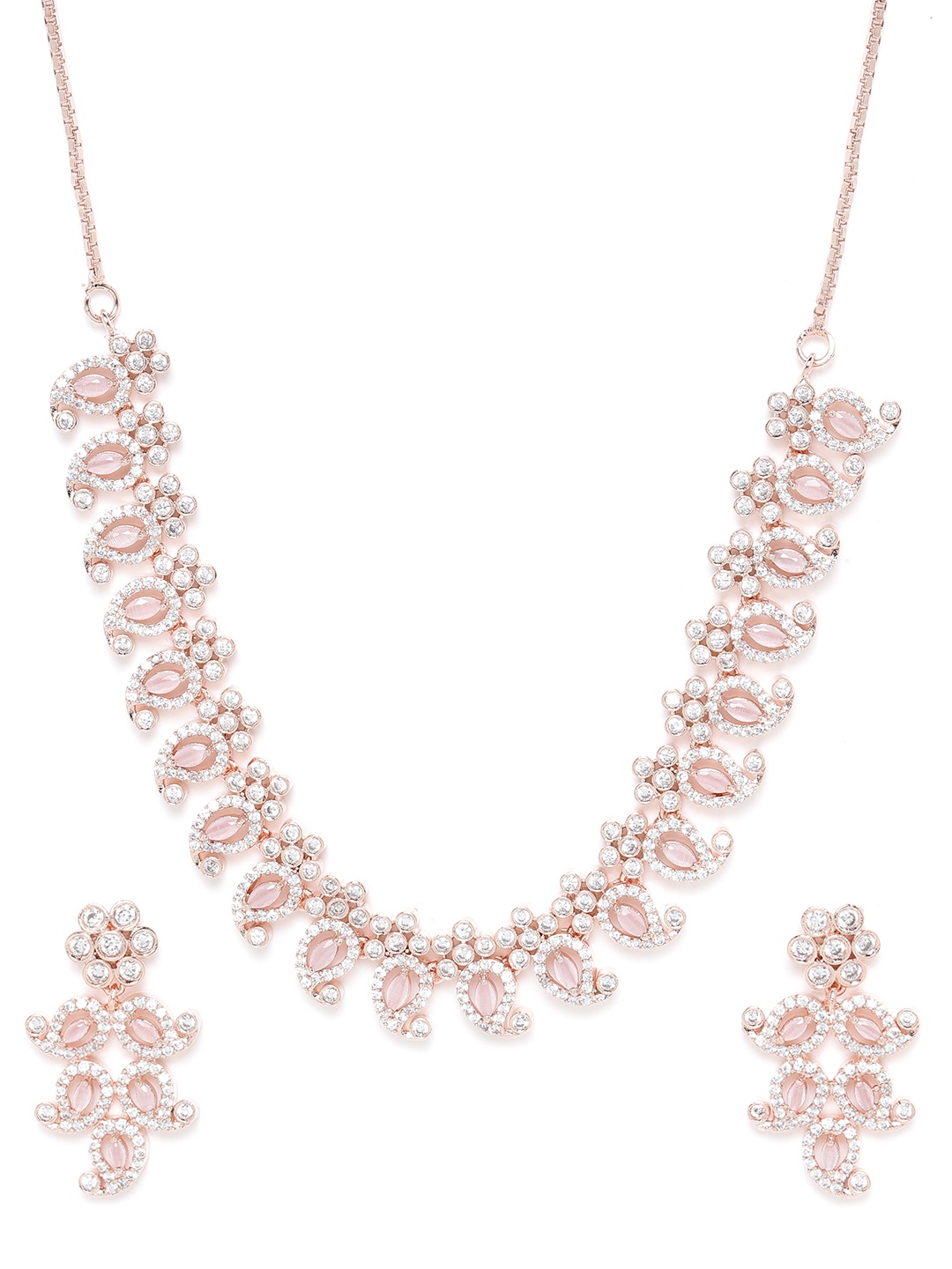 

JEWELS GEHNA Pink Rose Gold-Plated American Diamond-Studded Handcrafted Jewellery Set