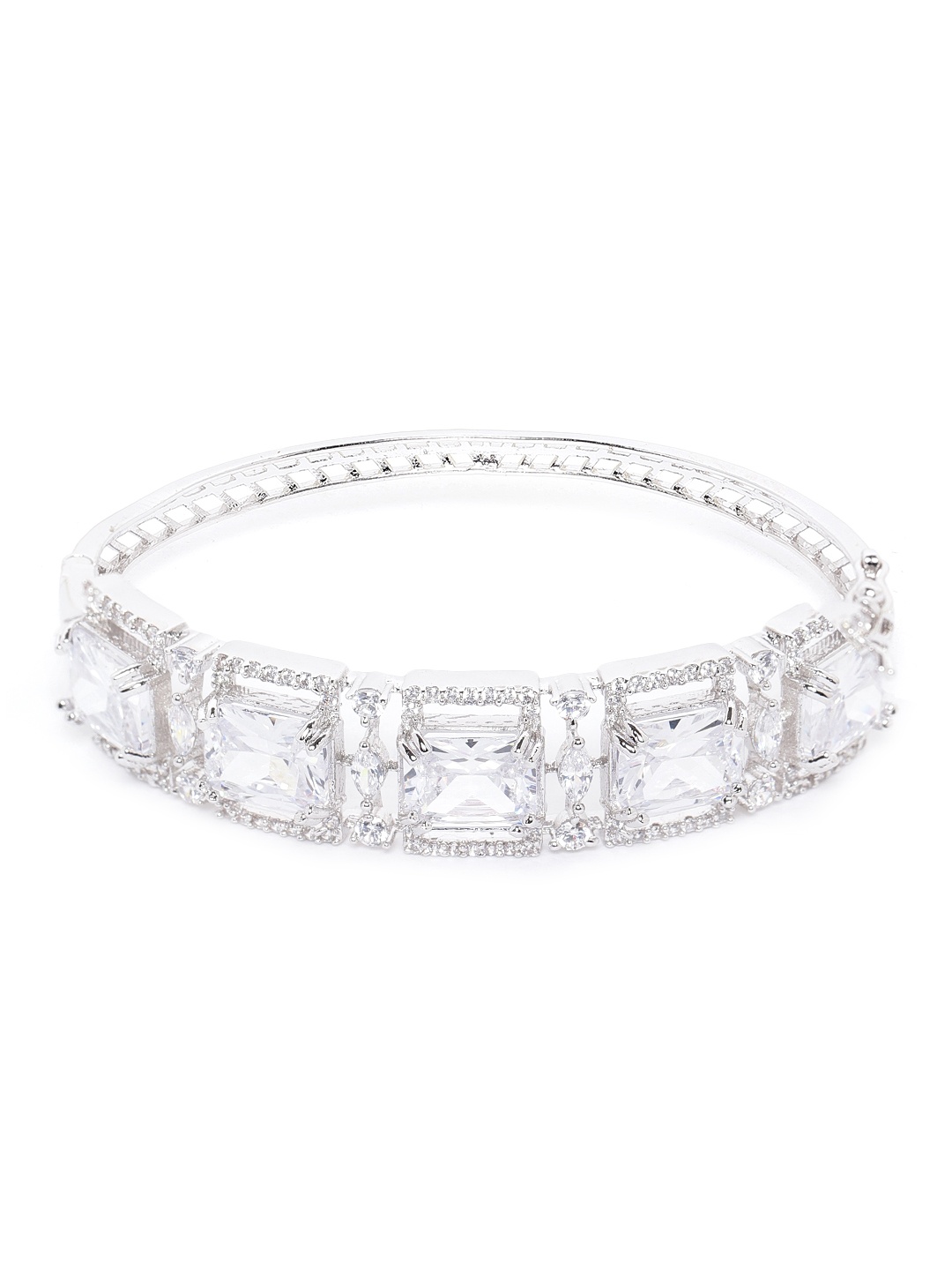 

JEWELS GEHNA Silver-Plated Handcrafted AD-Studded Bangle-Style Bracelet
