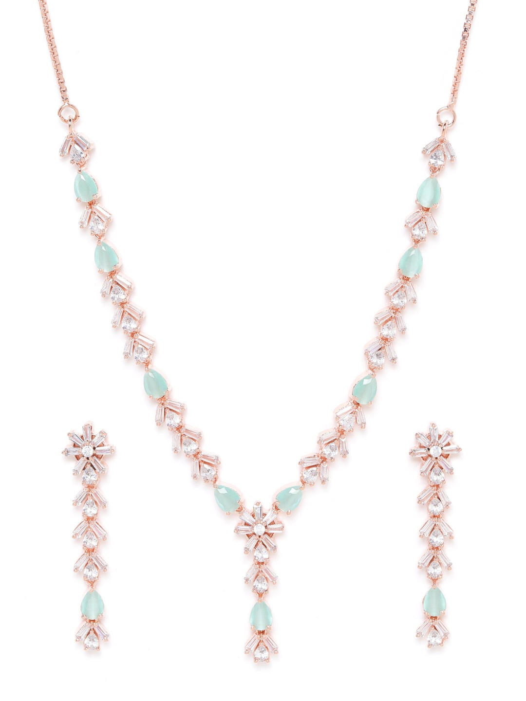 

JEWELS GEHNA Sea Green Rose Gold-Plated AD-Studded Handcrafted Jewellery Set