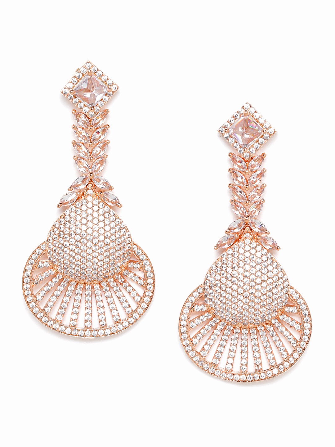 

JEWELS GEHNA Rose Gold-Plated AD Studded Handcrafted Drop Earrings