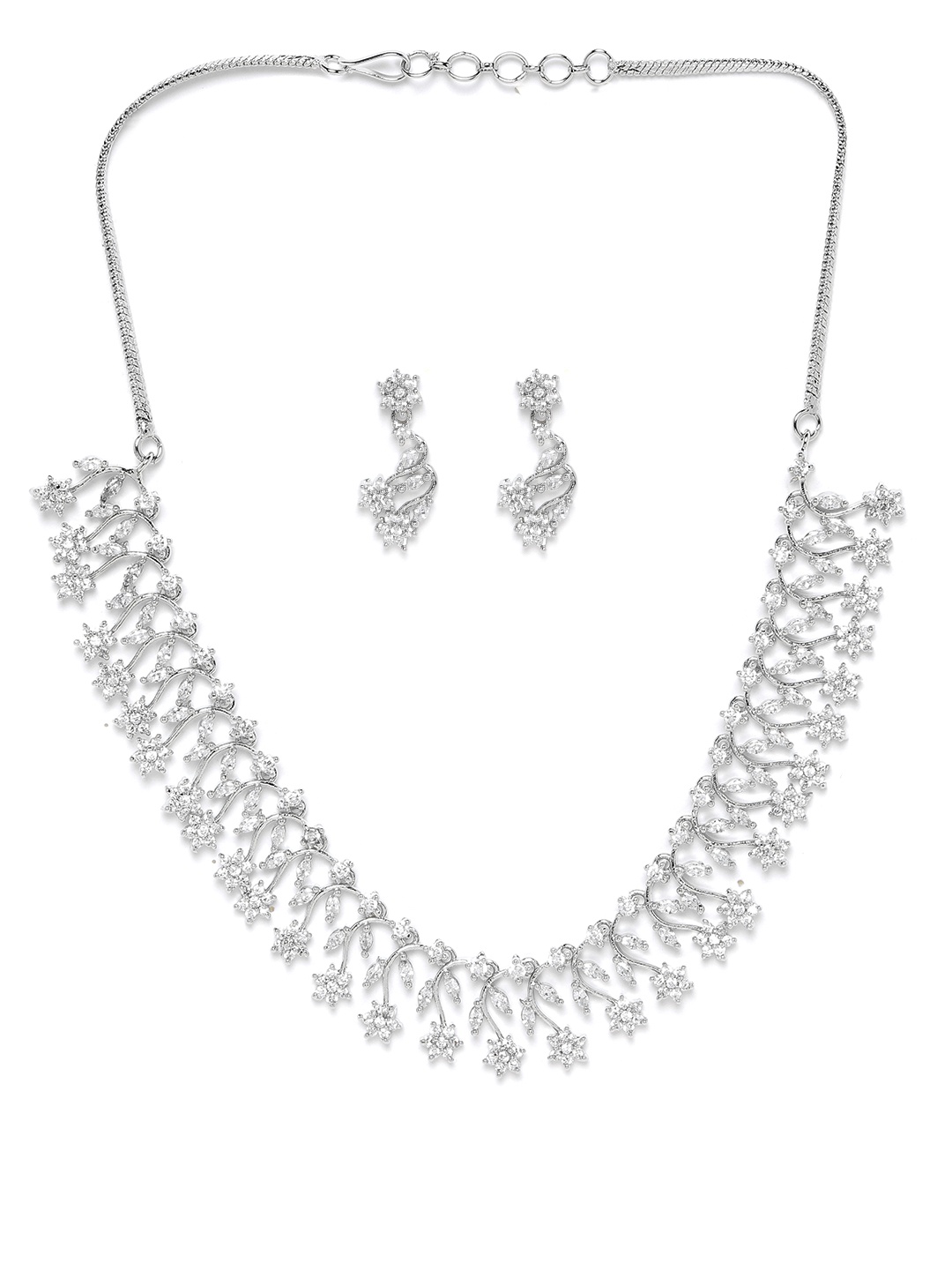 

JEWELS GEHNA Silver-Plated AD-Studded Handcrafted Jewellery Set