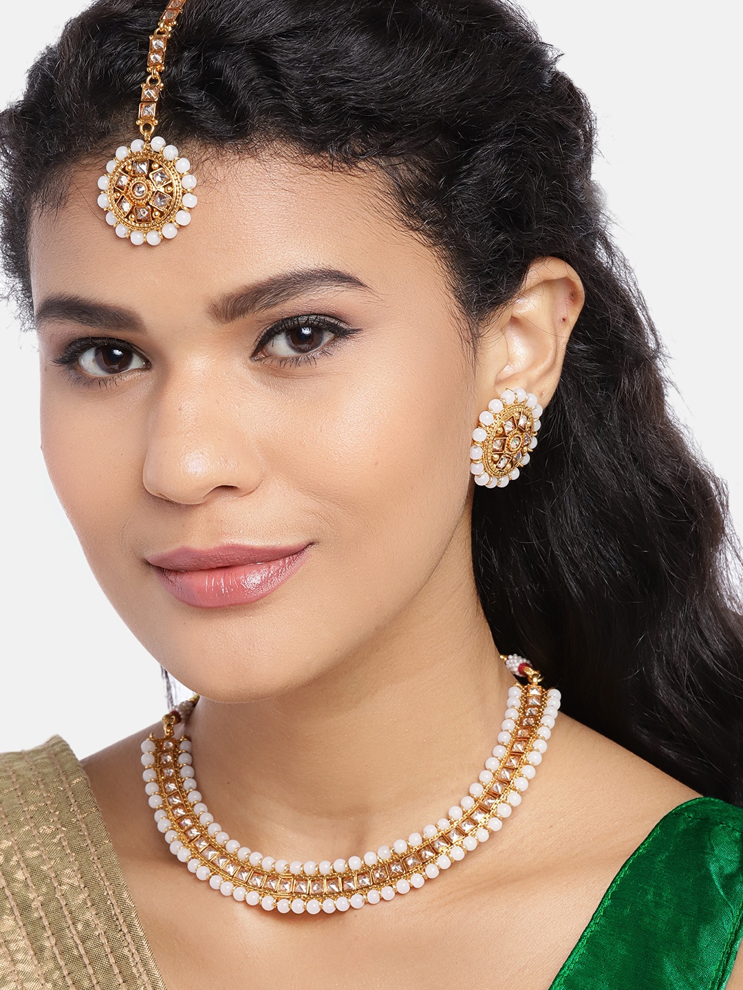 

JEWELS GEHNA White Gold-Plated Cubic Zirconia-Studded Handcrafted Jewellery Set