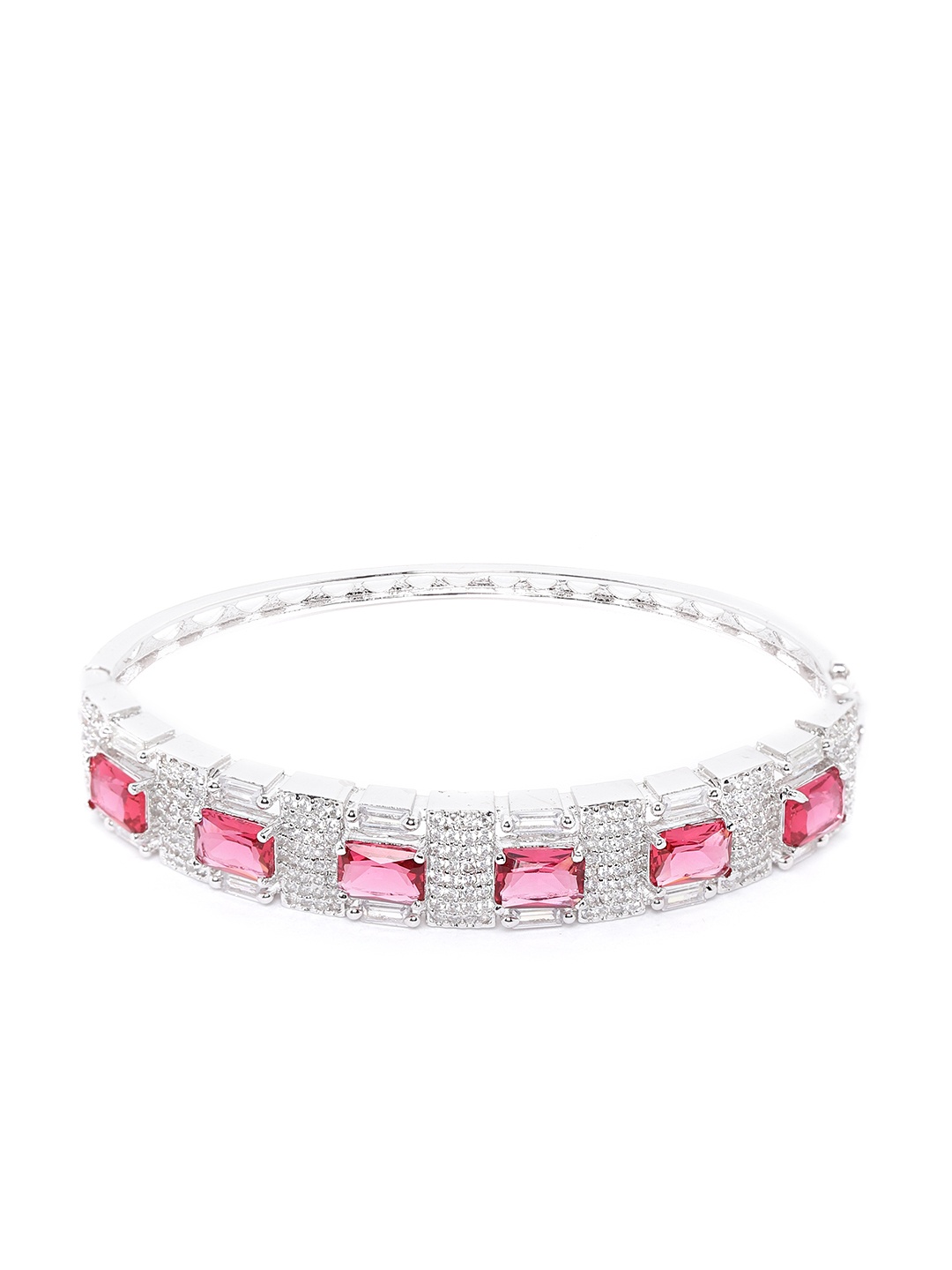 

JEWELS GEHNA Magenta Silver-Plated AD-Studded Handcrafted Bangle-Style Bracelet