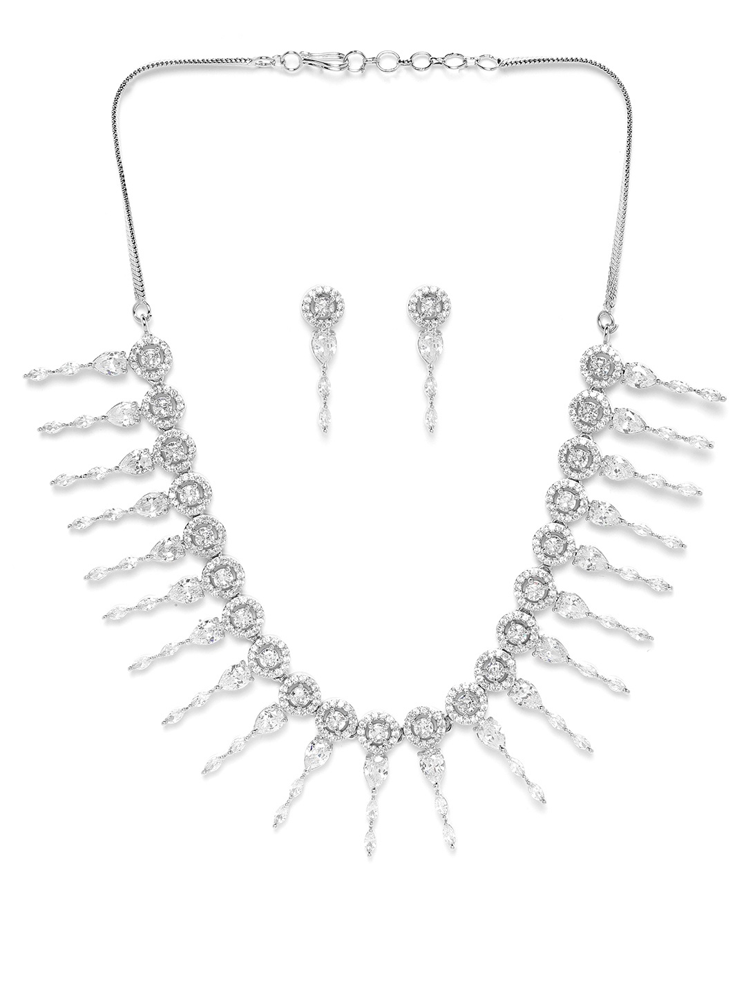 

JEWELS GEHNA Silver-Toned Rhodium-Plated AD-Studded Handcrafted Jewellery Set