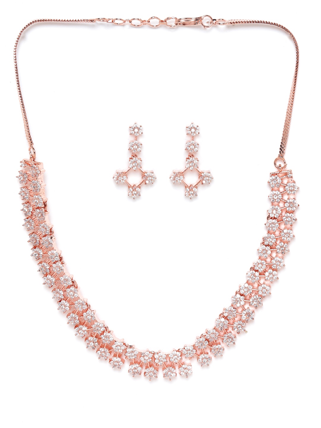 

JEWELS GEHNA Rose Gold Plated AD-Studded Handcrafted Jewellery Set