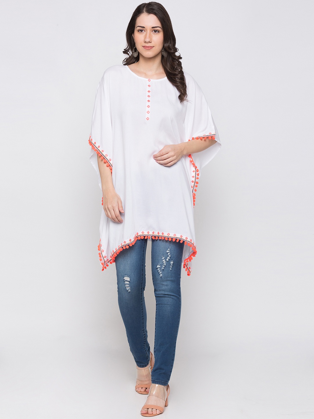 

Globus Women White & Orange Solid Tunic