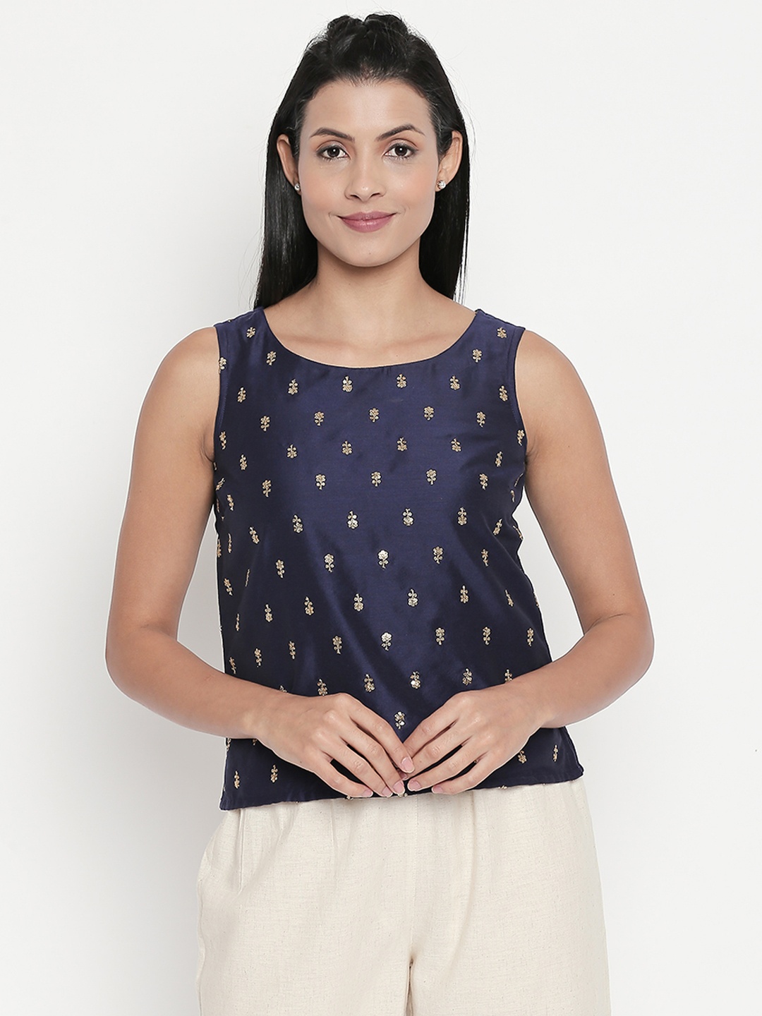 

AKKRITI BY PANTALOONS Women Blue Embellished Top