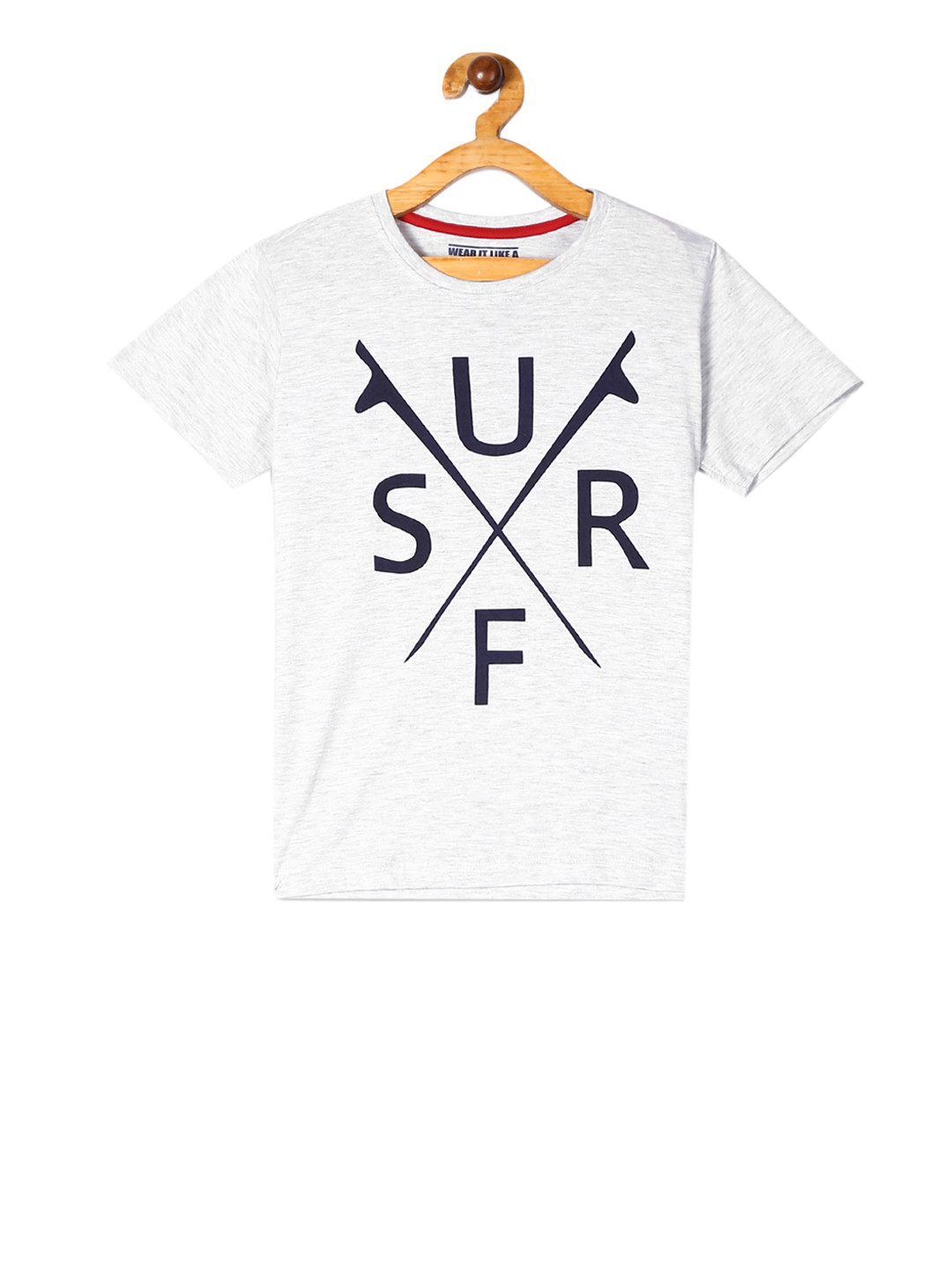 

Flying Machine Boys Grey Melange Printed Round Neck T-shirt