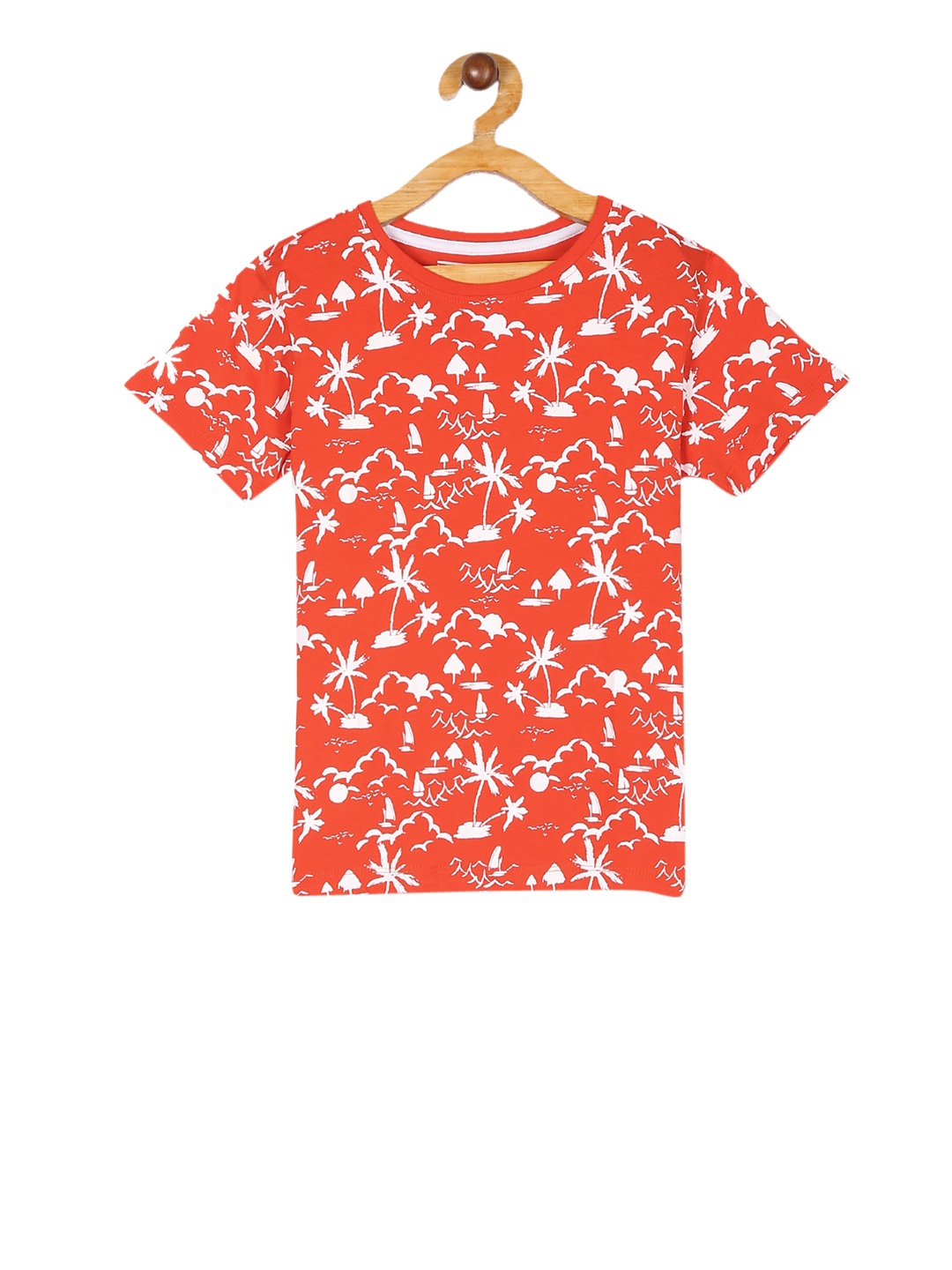 

Flying Machine Boys Orange Tropical Printed Round Neck Pure Cotton T-shirt